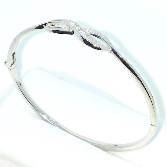 Silver Oval Bangle Bracelets Semi infinity CZ